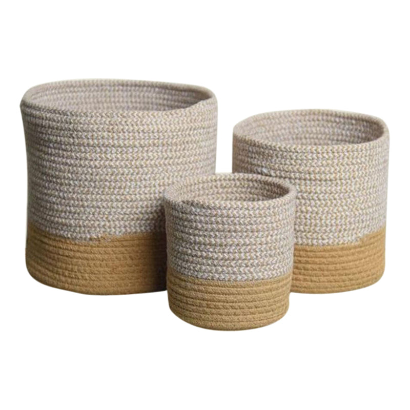 Jute Basket | Dual Tone | Brown & Beige | Set of 3