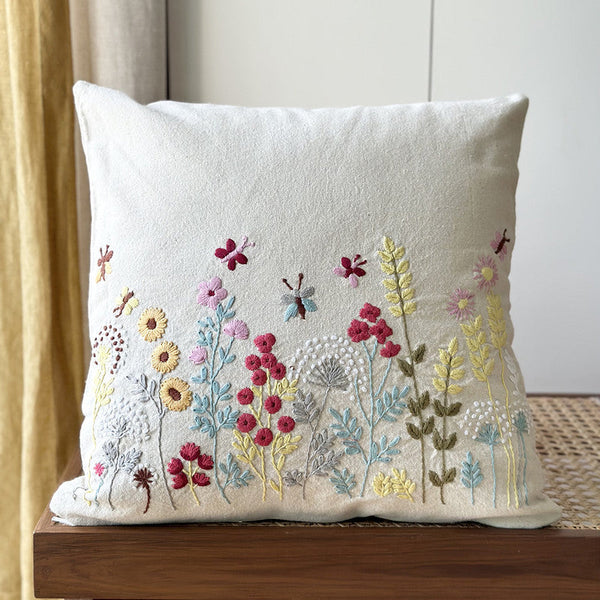 Cotton Cushion Cover | Embroidered | Beige | 45 x 45 cm