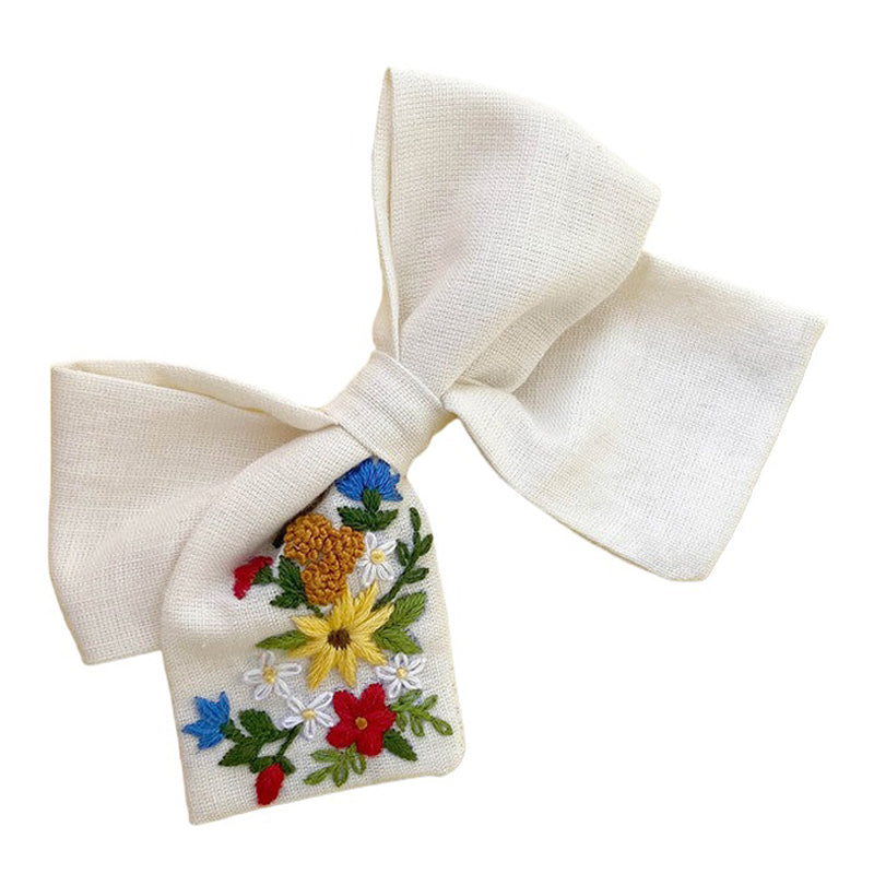 Hair Bow Clip for Girls | Cotton Linen | Off-White