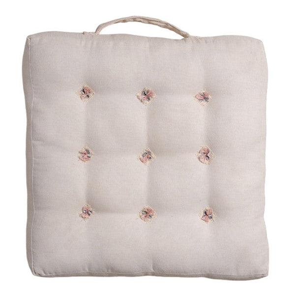 Cotton Chambray Floor Cushion | Quilted | White