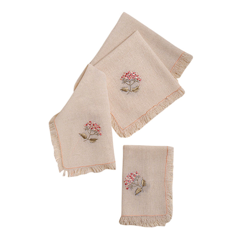 Cotton Cloth Napkins | Embroidered | Off-White | Set of 4
