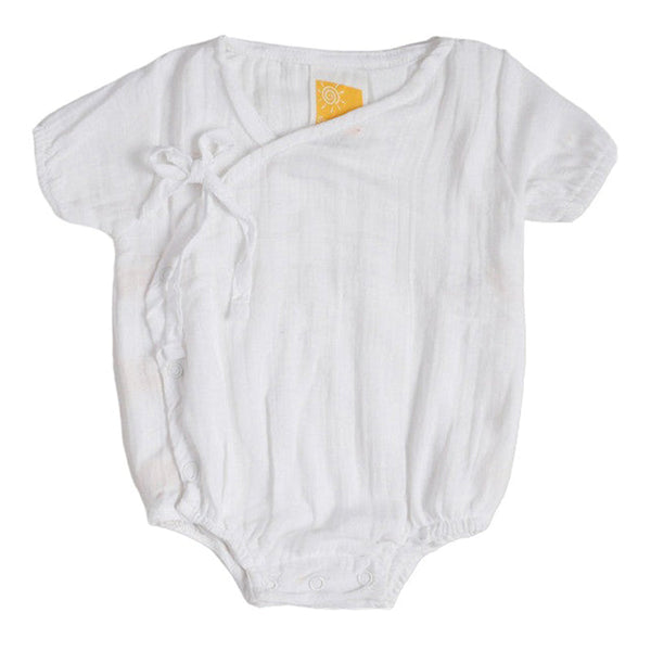 Organic Cotton Muslin Baby Romper | Kimono | White