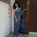 Mulmul Cotton Bagru Saree | Paisley Dabu Hand Block Print | Indigo