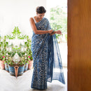 Mulmul Cotton Saree | Dabu Handblock Print | Indigo Blue