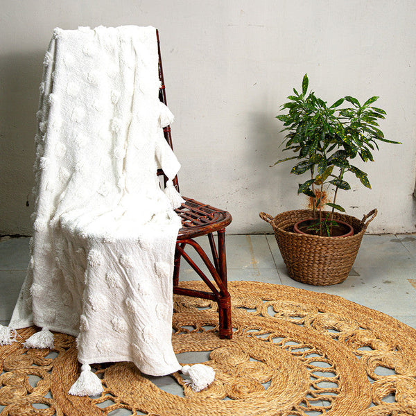 Cotton Throw for Sofa | Fur Pattern | White