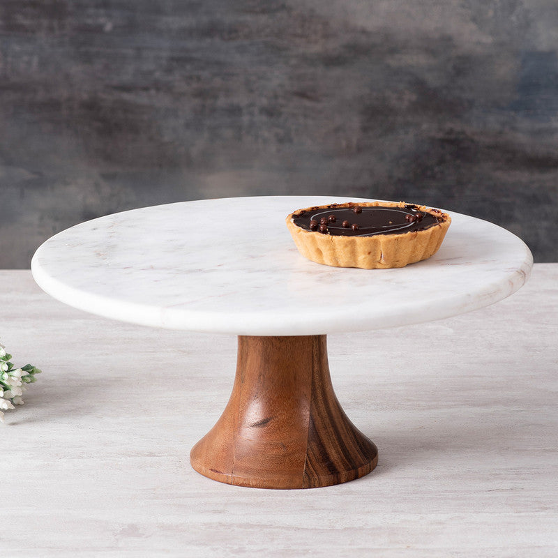 Marble & Wooden Cake Stand | White & Brown