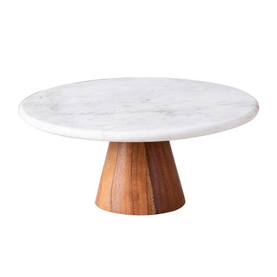 Marble & Wooden Cake Stand | Brown & White