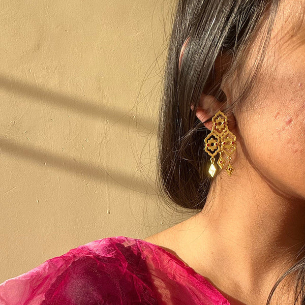 Brass Drop Earrings | Matang | 18K Gold Plated