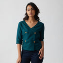 Linen Wrap Top for Women | Dark Teal