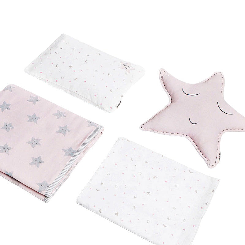 Organic Cotton Baby Cot Bedding Set | Pink | Set of 6.