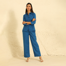 Cotton Linen Co Ord Set | Shirt & Pants | Blue