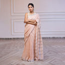 Linen Saree with Unstitched Blouse| Striped Pallu | Pink