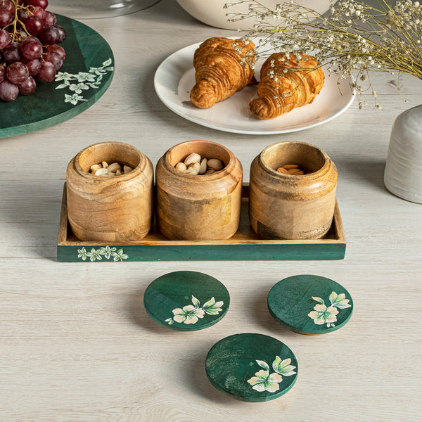 Wooden Snacks Serving Set | Tray Set | Green | Set of 4