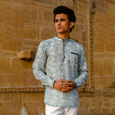 Cotton Short Kurta for Men | Handblock Print | Grey