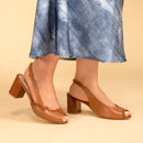 Women Block Heels Sandals | Ethically Sourced Leather | Tan