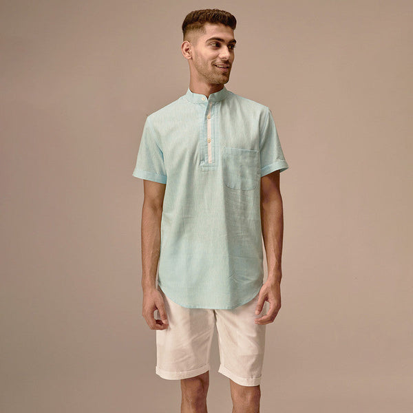 Short Kurta for Men | Cotton Linen Kurta | Powder Blue