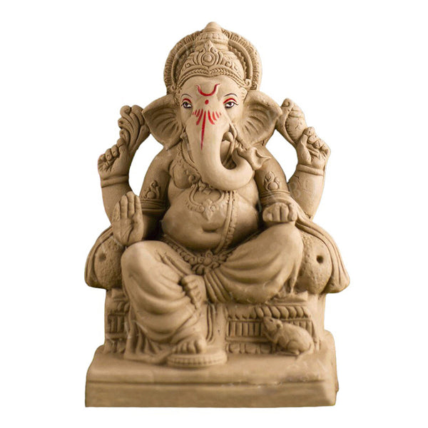 Lord Ganesh Idol | Eco Friendly Ganpati Idol | Clay | Brown | 10 inches