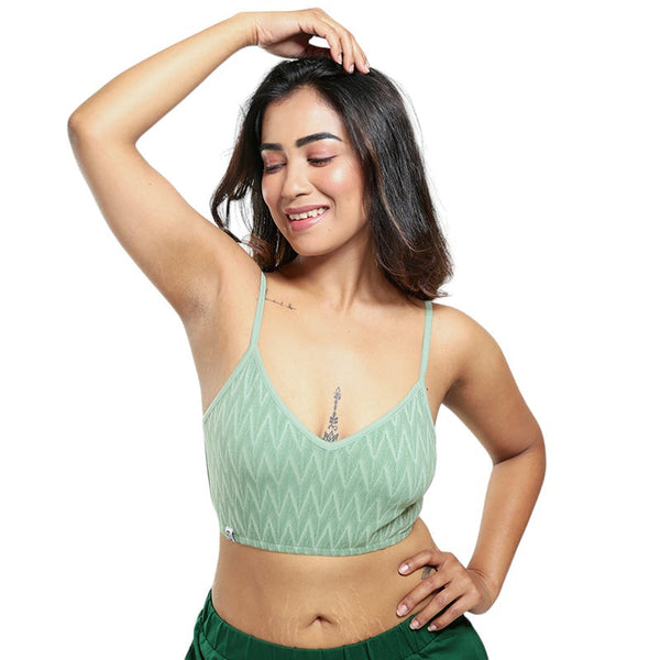 Organic Cotton Bralette | Chevron | Green