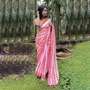 Mulmul Cotton Saree | Hand-Dyed | Handblock Printed | Pink & Orange