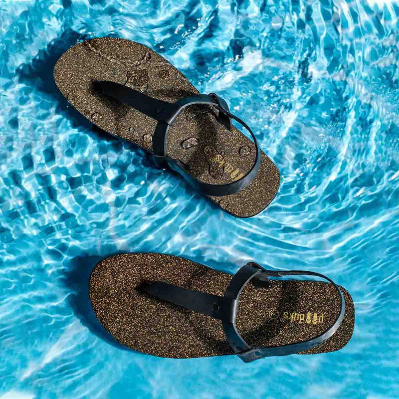 Cork Flat Sandals for Men | T-Strap | Waterproof | Black