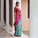 Linen Silk Saree with Blouse Fabric | Maroon & Blue