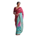 Linen Silk Saree with Blouse Fabric | Maroon & Blue