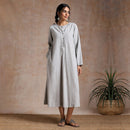 Melange Cotton A-Line Dress | Grey