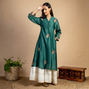 Chanderi Silk Kurta | Thread-Embroidery | Green