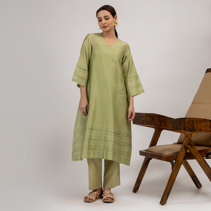 Chanderi Silk Kurta with Slip | Green