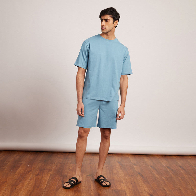 Cotton Lounge Shorts for Men | Aqua Blue