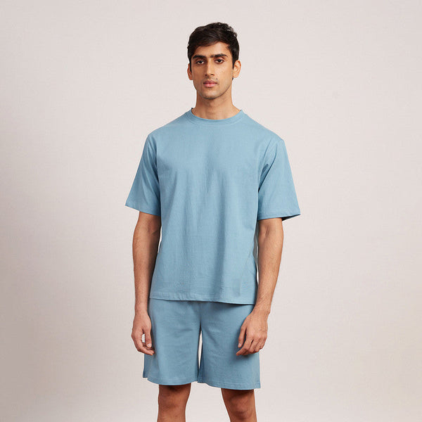 Aqua Blue Oversized T-Shirt for Men | Cotton