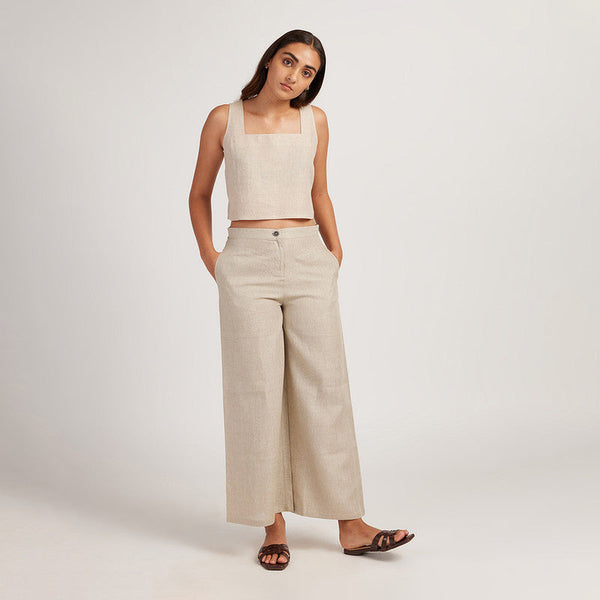 Women Linen Pants | Wide-Leg | Beige