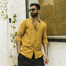 Jamdani Cotton Mens Shirt | Motifs | Mustard Yellow