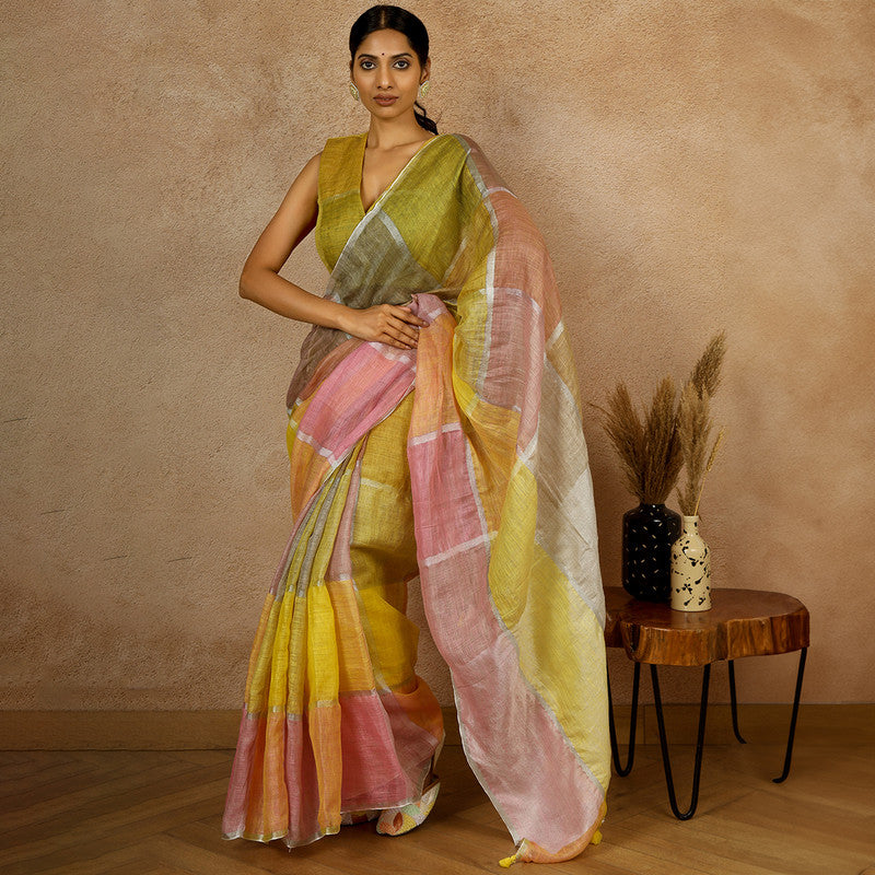 Linen Saree | Striped | Multicolour