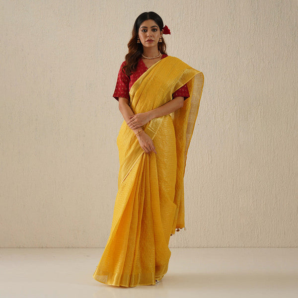 Handloom Linen Saree | Mustard Yellow