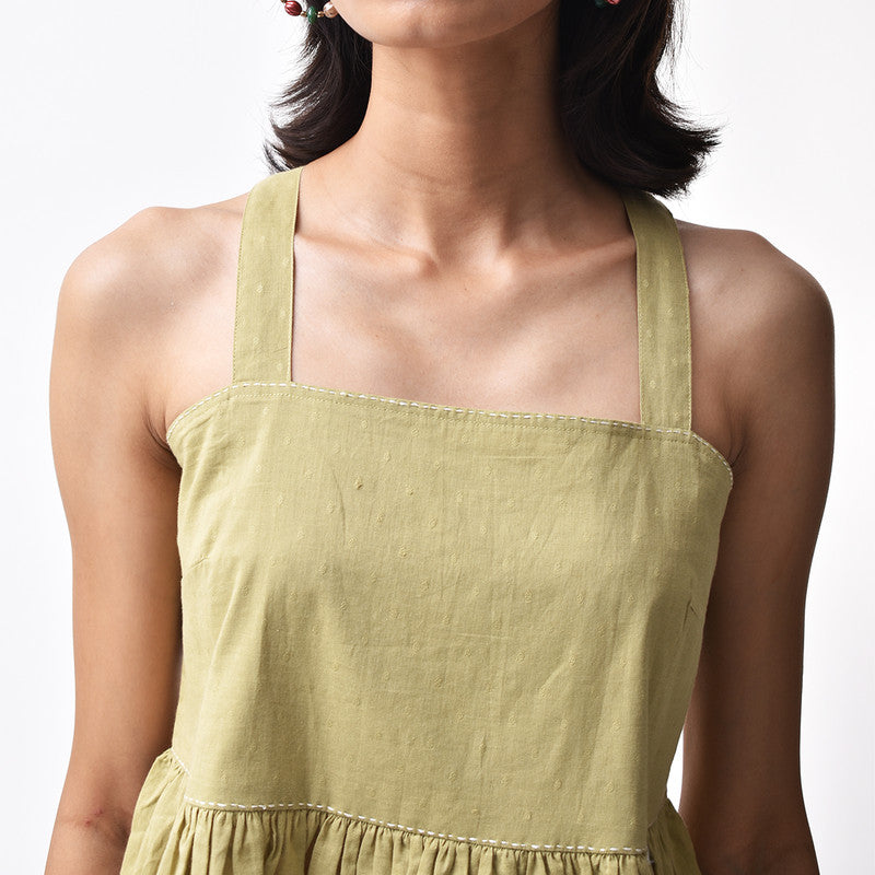 Cotton Top for Women | Adjustable Straps | Threadwork | Green