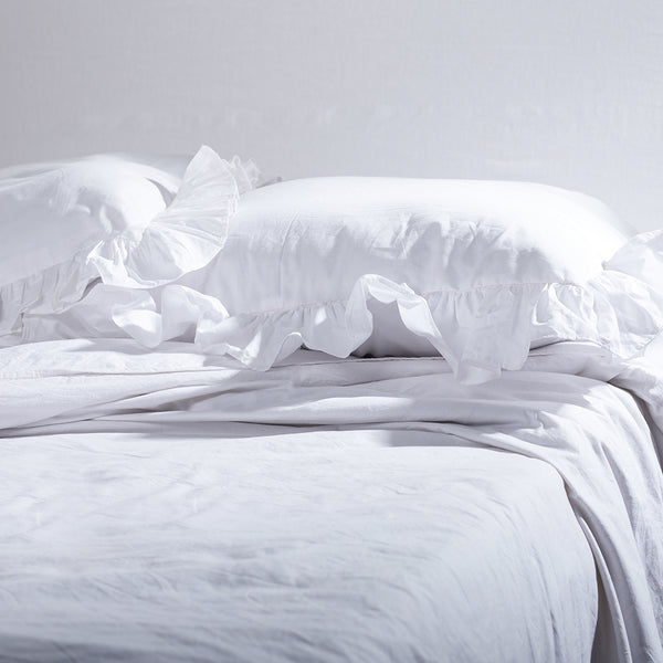 Organic Cotton Duvet Cover Set with Frill Details | White