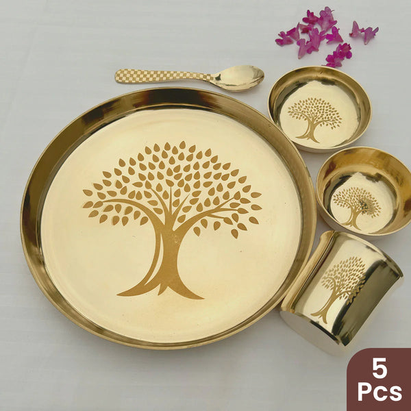 Kansa Thali Set | Kalpvriksh Design | Gold | 5 Pcs