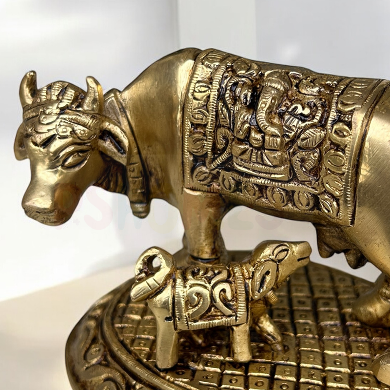 Brass Cow with Calf Idol | Gold | 9 cm