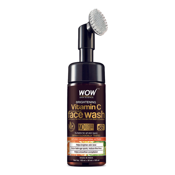 WOW Vitamin C Face Wash with Built-In Face Brush | Reduce Dullness & Acne Spots | 150 ml