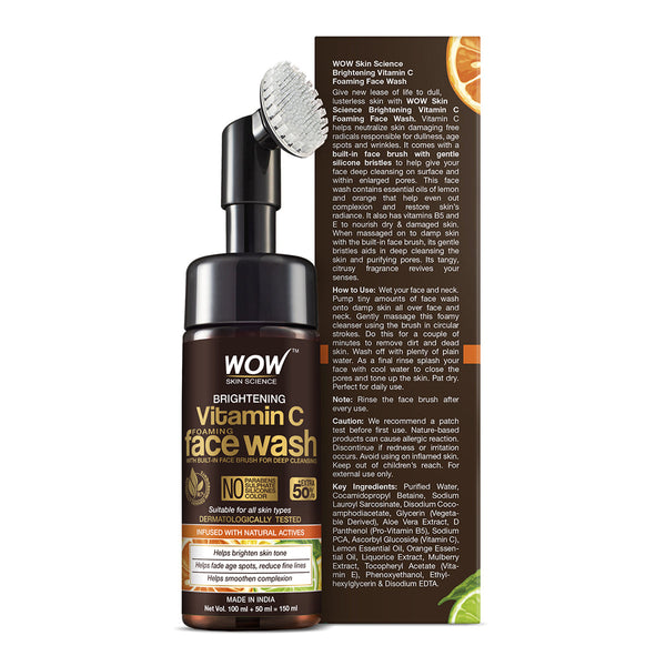 WOW Vitamin C Face Wash with Built-In Face Brush | Reduce Dullness & Acne Spots | 150 ml