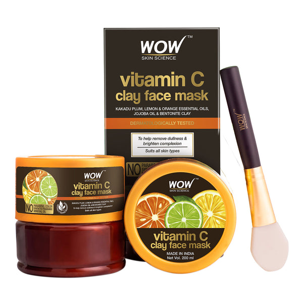 WOW Vitamin C Glow Clay Face Mask | Lemon, Jojoba Oil & Bentonite Clay | 200 ml