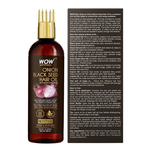 WOW Onion Hair Oil with Comb | Repair Damaged Strands | 200 ml