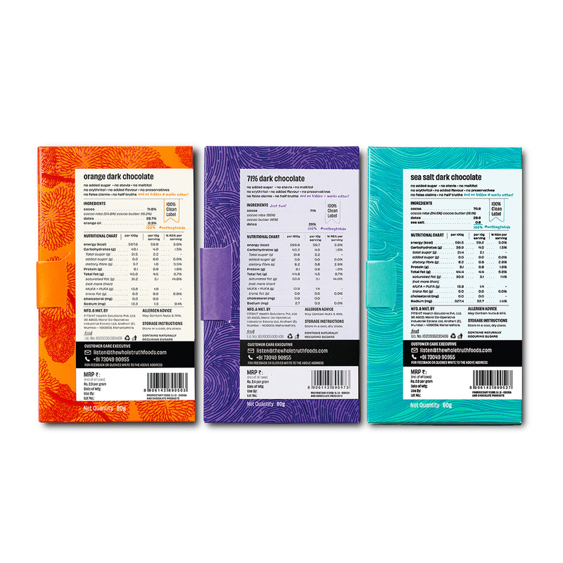 Chocolate Combo | Dark Chocolate, Orange & Sea Salt | Pack of 3