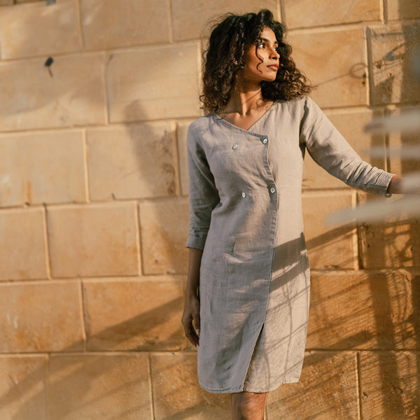 Linen Midi Dress for Women | Beige.