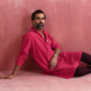 Cotton Pink Kurta for Men | Mandarin Collar