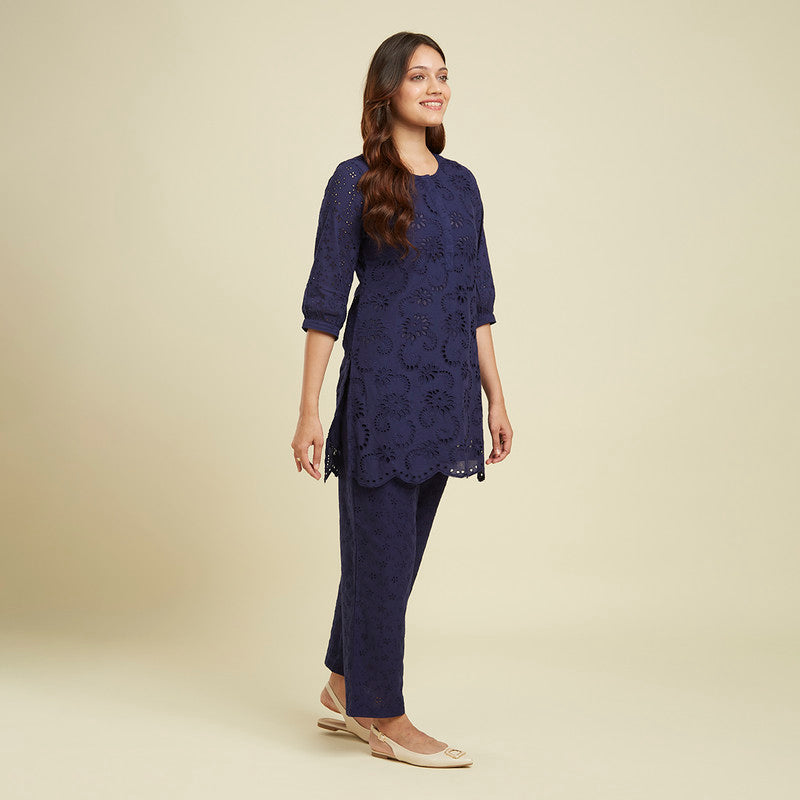 Cotton Co-ord Set for Women | Cutwork | Blue