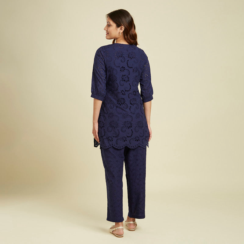 Cotton Co-ord Set for Women | Cutwork | Blue