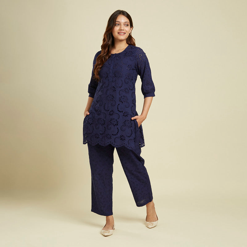 Cotton Co-ord Set for Women | Cutwork | Blue