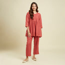 Linen Co Ord Set for Women | Terracotta Orange | Hand Scalloped